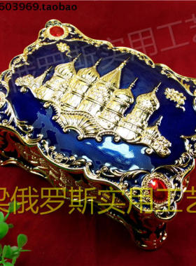 俄罗斯长方形向日葵蓝色首饰盒
