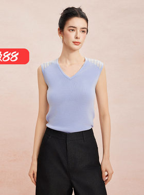 斯尔丽2026春季新款时尚V领无袖局部镂空设计女式针织衫上衣