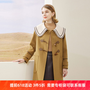 斯?fàn)桘惿獌虉鐾?2022年冬上新學(xué)院風(fēng)減齡撞色娃娃領(lǐng)寬松大衣