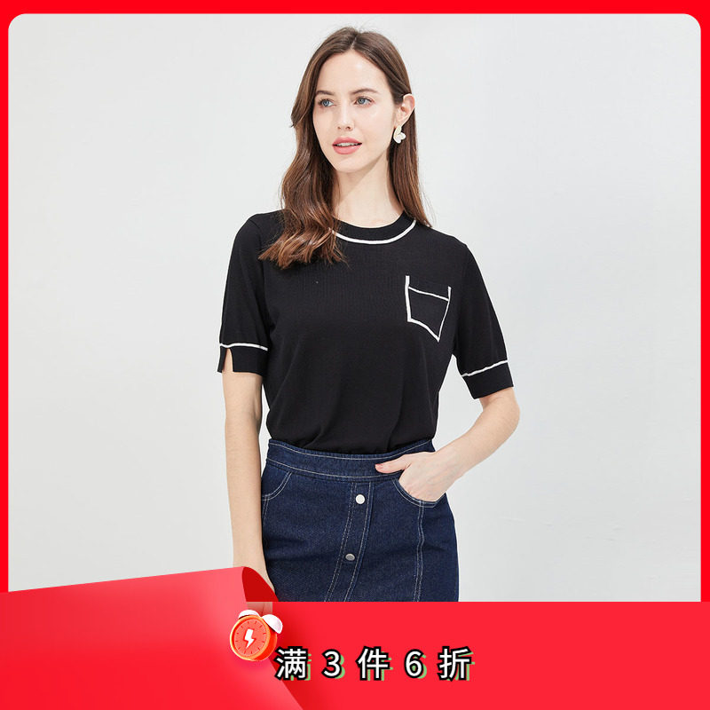 斯尔丽瑟俪2021年春季删上新简约圆领套头女士上衣打底女士针织衫