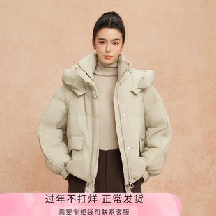 斯尔丽25新款冬季连帽短款休闲宽松加厚90绒时尚减龄小个子羽绒服