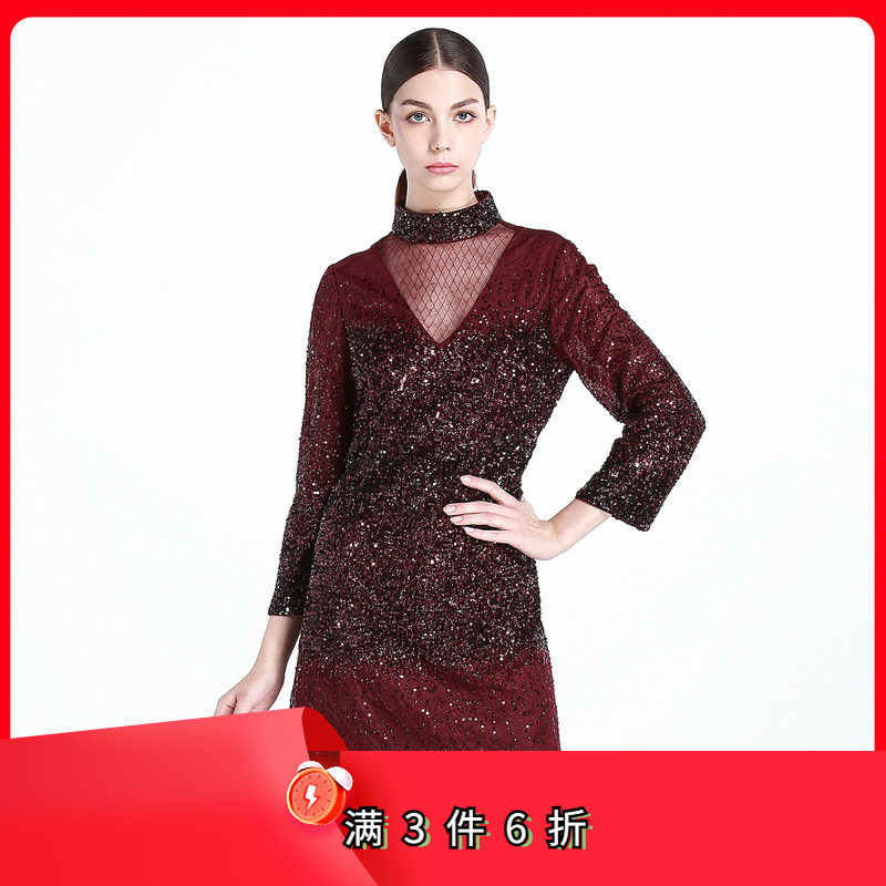 斯尔丽瑟俪春秋款亮片礼服连衣裙