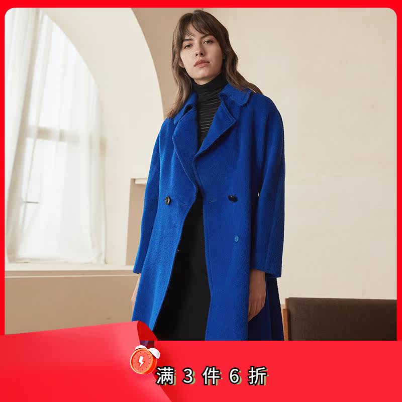 斯尔丽瑟俪冬季新款保暖西装领纽扣女士中长款毛呢大衣