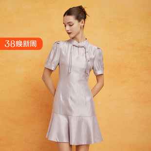 减龄连衣裙 鱼尾浪漫下摆流苏盘扣精致时尚 斯尔丽24新款 改良旗袍式