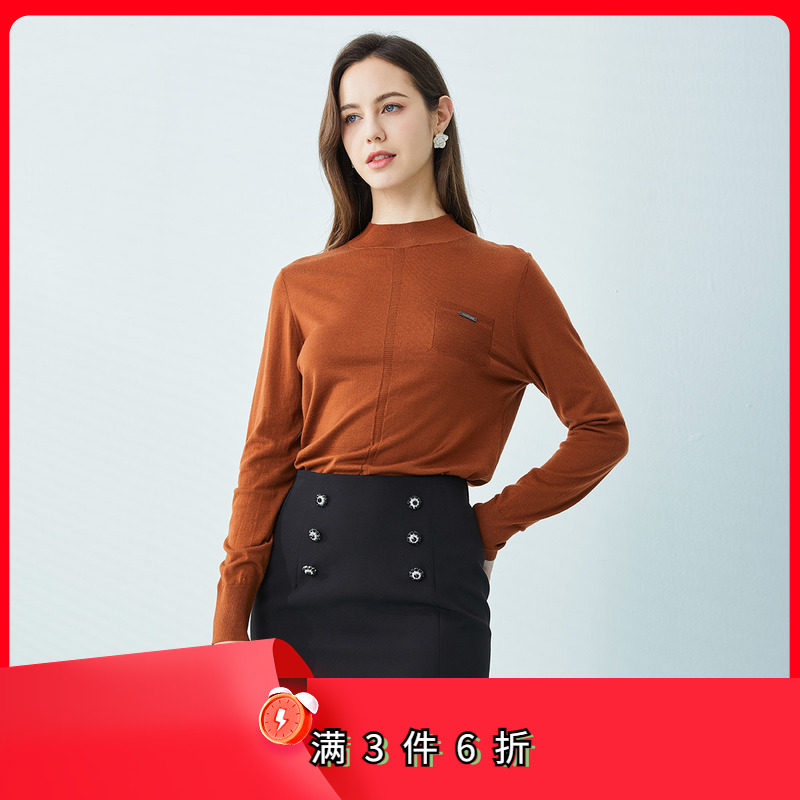 斯尔丽瑟俪2022春上新圆领毛衣打底衫舒适内搭针织衫女