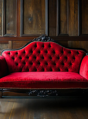 美式中古实木别墅客厅三人位拉扣布艺雕花丝绒沙发影楼拍摄家具