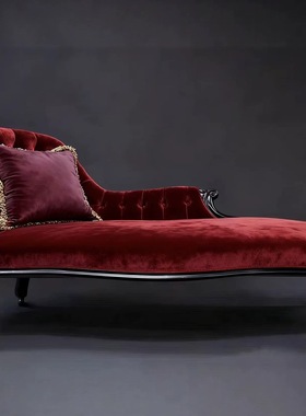 法式复古实木高端别墅客厅家用贵妃沙发椅卧室歇息雕花布艺贵妃榻