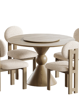 小户型中古风实木圆餐桌设计师餐桌椅组合现代简约家用新款饭桌