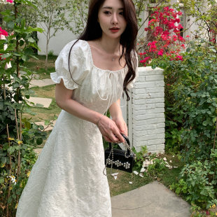 130厘米长高个子原创设计新款夏季温柔气质提花到脚裸长款连衣裙