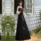 130厘米长高个子新款 春秋温柔显瘦单穿打底浮雕提花气质吊带长裙