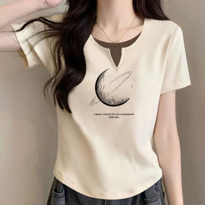 外贸出口女装时尚纯棉短袖t恤女夏季新款休闲假两件正肩显瘦上衣