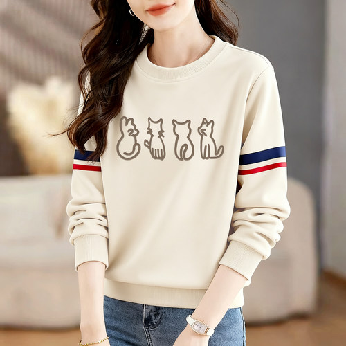 纯棉长袖卫衣女正肩显瘦圆领上衣