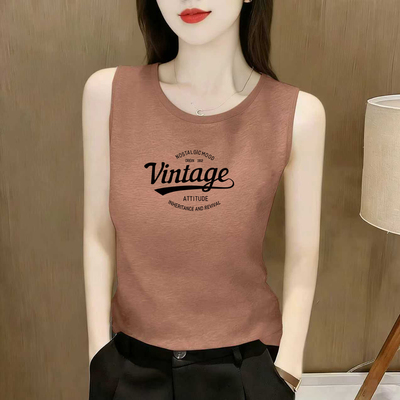 无袖印花纯棉背心宽肩内搭打底衫