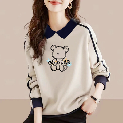 长袖卫衣撞色打底衫翻领纯棉上衣