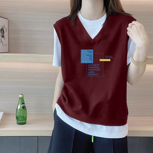 T恤女洋气拼色宽松显瘦纯棉上衣 假两件短袖 品牌外贸出口女装 时尚