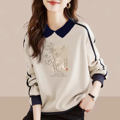 秋季POLO衫纯棉卫衣女长袖打底衫