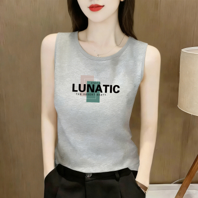 无袖字母印花纯棉背心女大码上衣