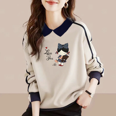 polo领长袖卫衣女纯棉打底衫上衣