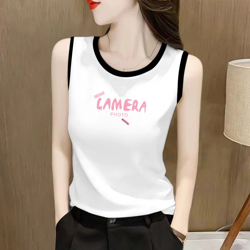 撞色边无袖背心女2025新款字母印花内搭显瘦上衣,女装/女士精品,大码内搭,淘宝优惠券,粉丝福利购,淘宝优惠卷