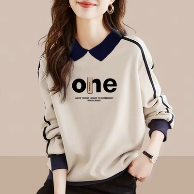 纯棉长袖卫衣女秋翻领上衣打底衫