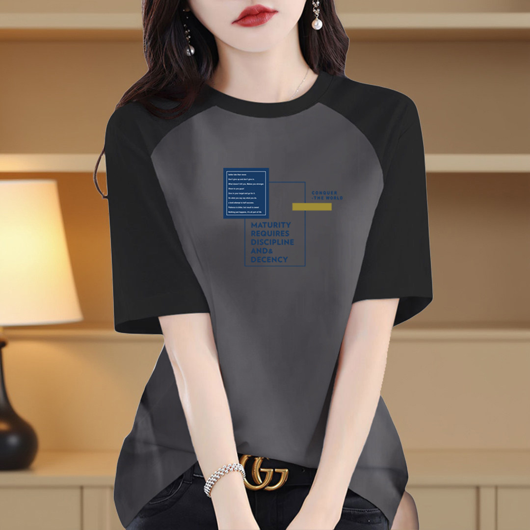 纯棉时尚短袖t恤女夏装休闲上衣