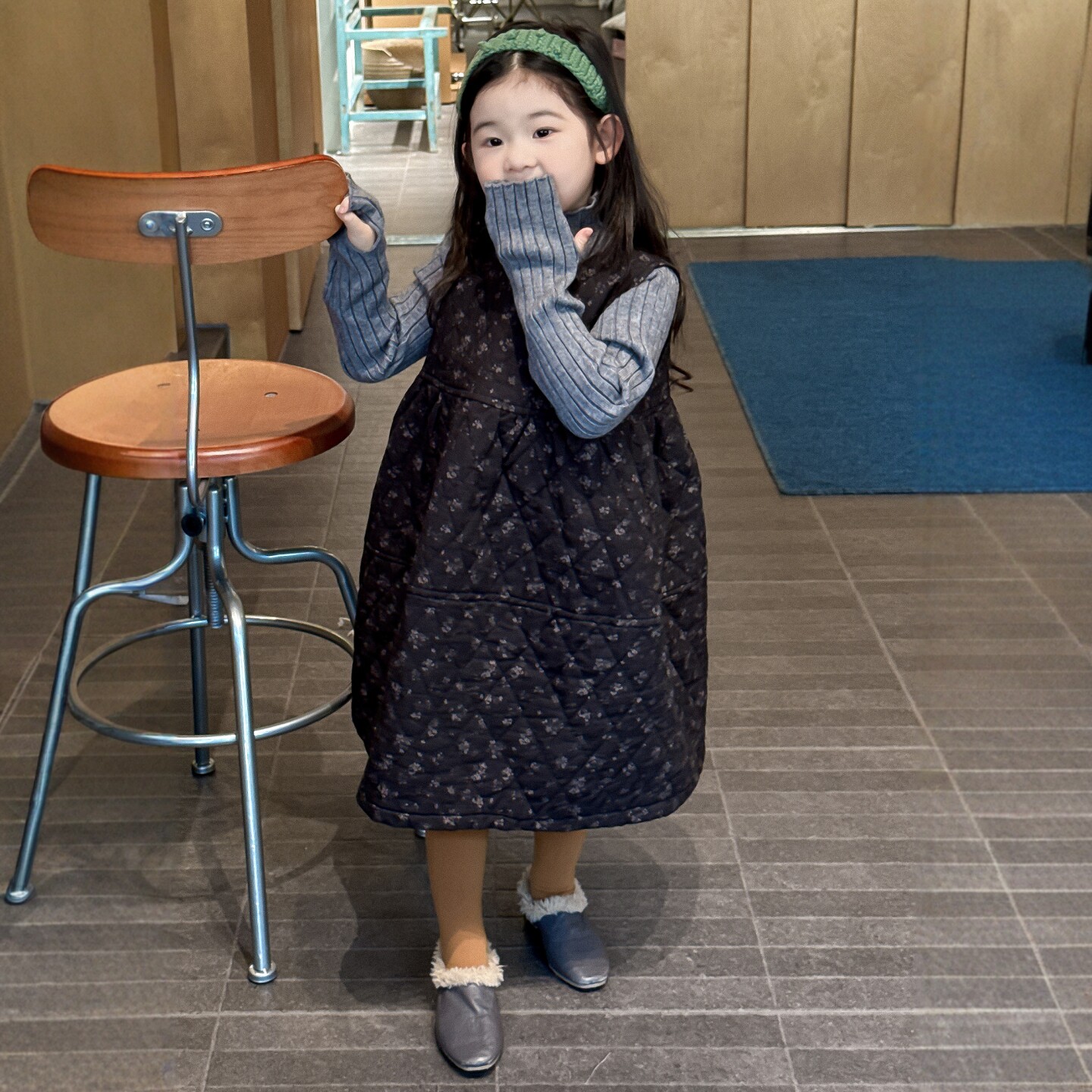女童加厚碎花连衣裙2025新款儿童套装洋气背心裙女宝宝森系背心裙
