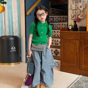 韩版甜美风女童针织开衫套装2026新款春装儿童翻领上衣外套阔腿裤