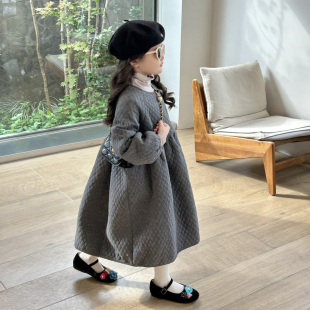 女童夹棉连衣裙2025秋冬新款儿童装宝宝长裙韩系超好看公主裙套装