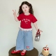 新款 韩版 洋气时髦女宝宝花边纯棉短袖 儿童牛仔裤 女童夏装 夏季 套装