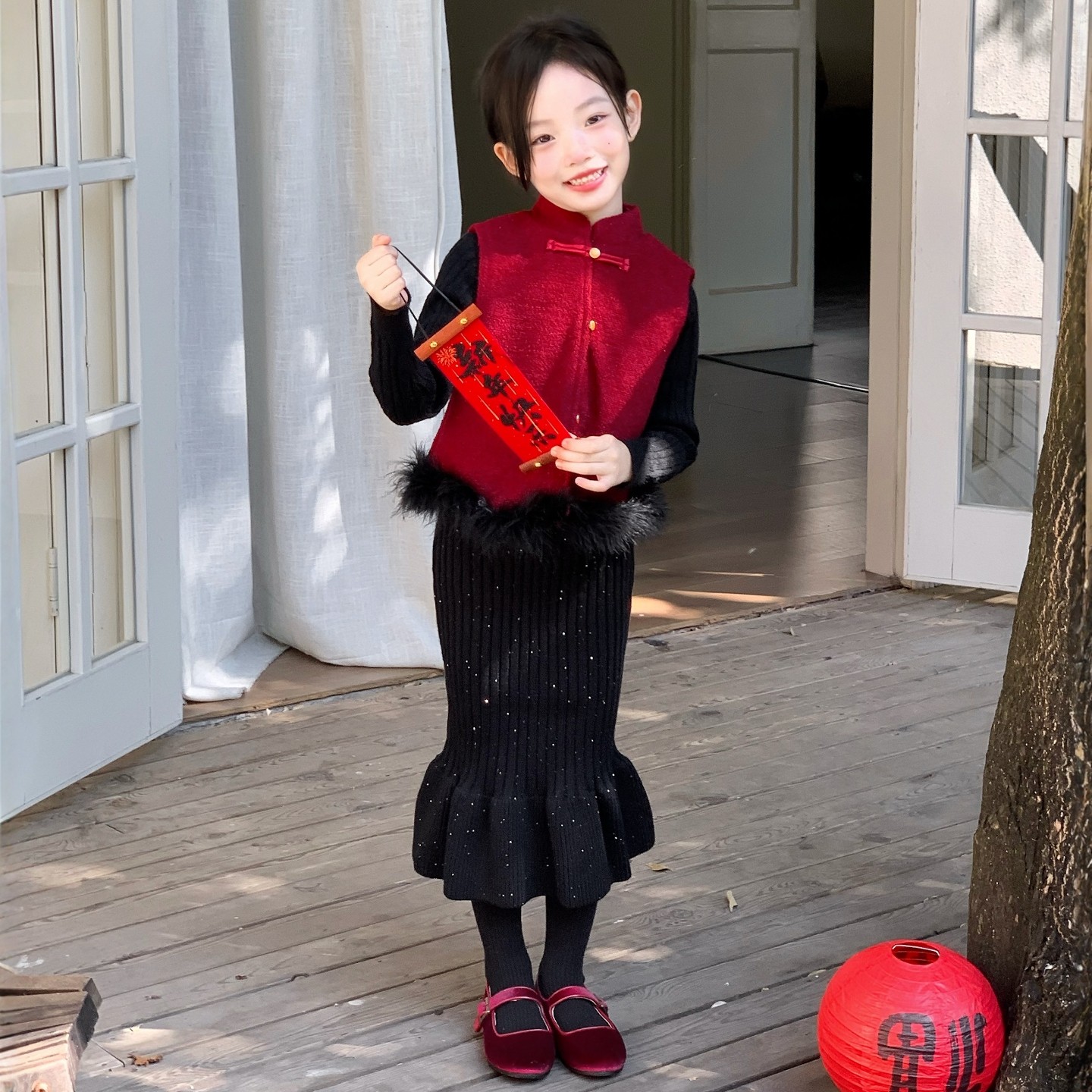 女童拜年服冬装新中式红色马甲亮片裙子小香风新年战袍三件套,童装/婴儿装/亲子装,套装,淘宝优惠券,粉丝福利购,淘宝优惠卷