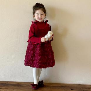 2025新年衣服女童女色公主裙子冬装拜年服儿童高级感礼服加绒宝宝