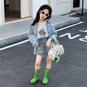 外套印花长袖 女童衬衣春秋季 儿童洋气衬衫 2026新款 T恤牛仔裙 套装