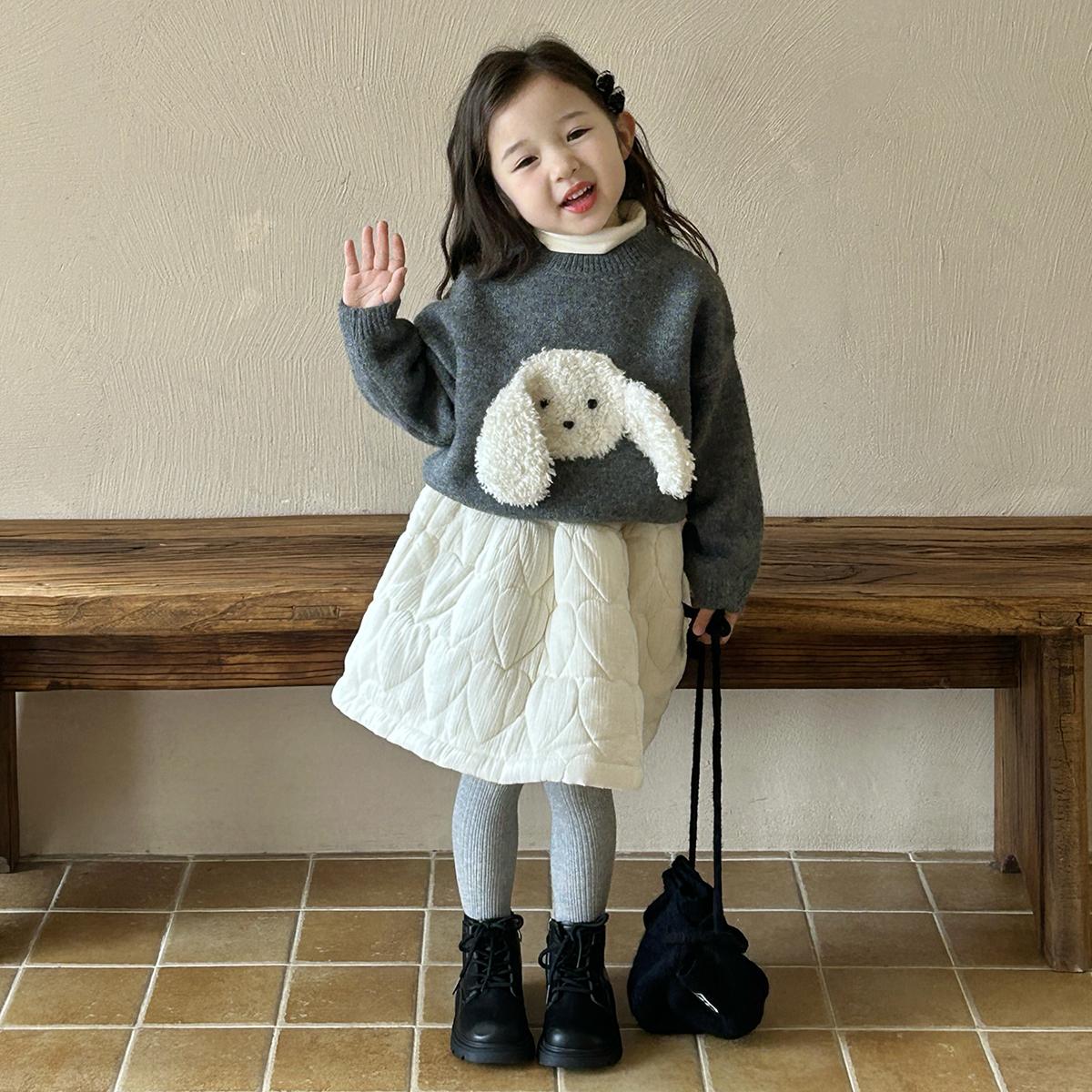 女童韩版套装小童新款儿童洋气女宝宝套头毛衣夹棉棉裙两件套秋冬