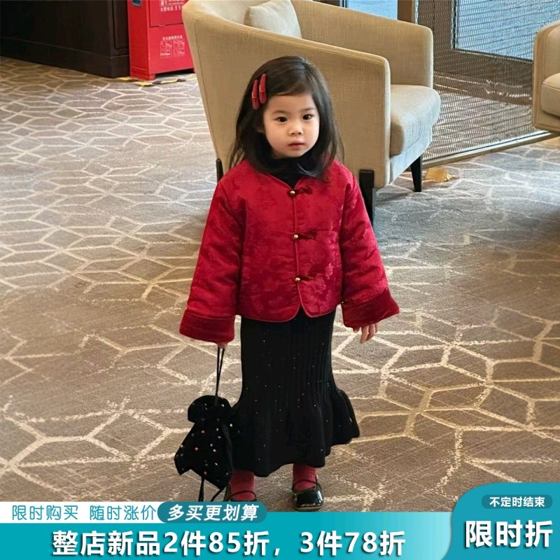 女童冬季中国风加绒保暖两件套