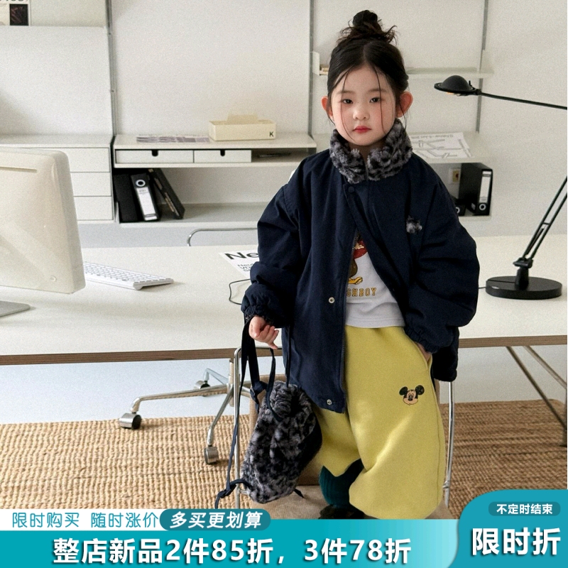 女童双面穿棉服秋冬儿童套装韩版洋气加厚保暖外套加绒上衣服卫裤
