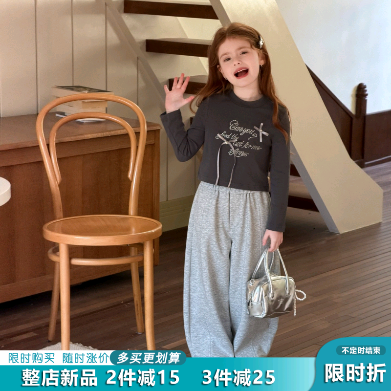 韩版休闲套装女童春季字母印花长袖上衣阔腿裤两件套,童装/婴儿装/亲子装,套装,淘宝优惠券,粉丝福利购,淘宝优惠卷
