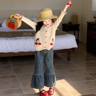 女童针织套装春秋装2026新款春季儿童马甲T恤牛仔裤小女孩三件套t