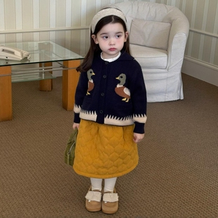 女童毛衣套装韩版洋气针织衫2025秋冬新款儿童开衫女宝宝加绒半裙