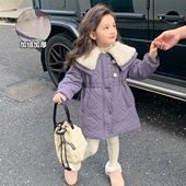 棉衣潮 外套韩版 韩国儿童棉服韩范冬新款 女童夹棉加绒派克服中长款