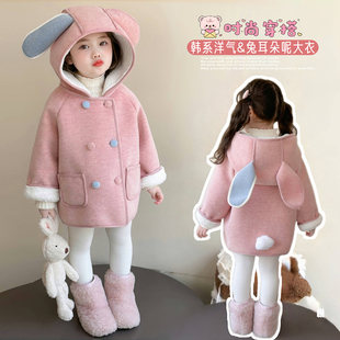 女童毛呢外套2025新款冬装儿童长款加绒加厚风衣小女孩巨好看大衣