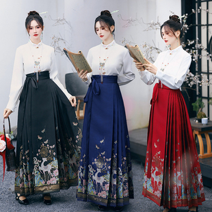 日常 明制通勤汉服2025 鹿蝶牡丹原创中式 织金马面裙春夏国风套装
