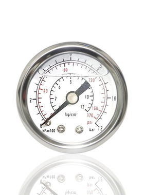 供轴向全钢耐震压力表不锈钢充油横装注液YNBF50Z 12KG BAR ZG1/8