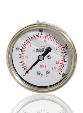 供应全钢耐震充油压力表不锈钢轴向横装YNBF60Z 2.75MPA 400PSI