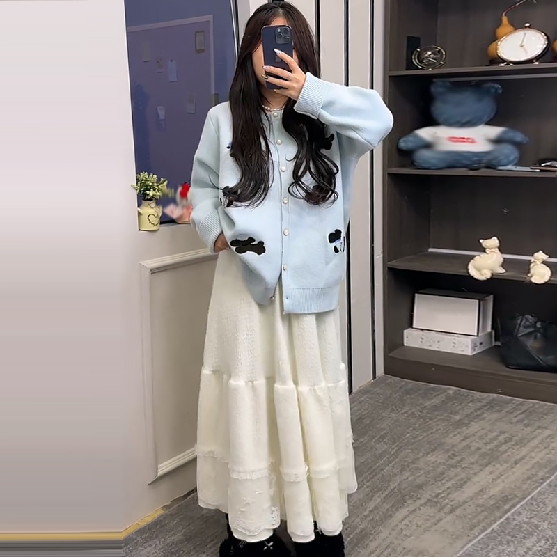 韩系大码减龄针织毛衣半身裙套装