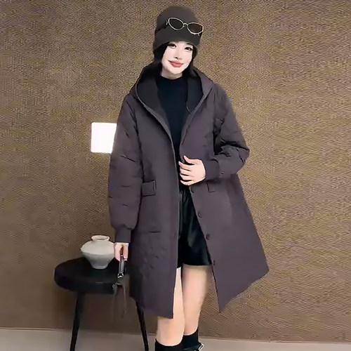 中长款连帽棉服女大码保暖外套潮