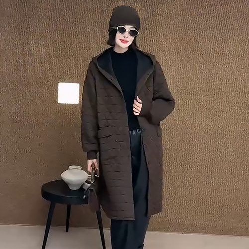 连帽菱形格长袖外套女复古上衣潮