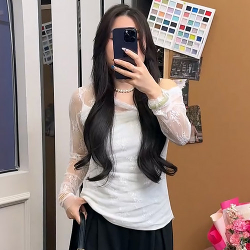 纯欲风蕾丝拼接假两件小众上衣胖mm2026春季新款宽松大码显瘦女装 - 封面