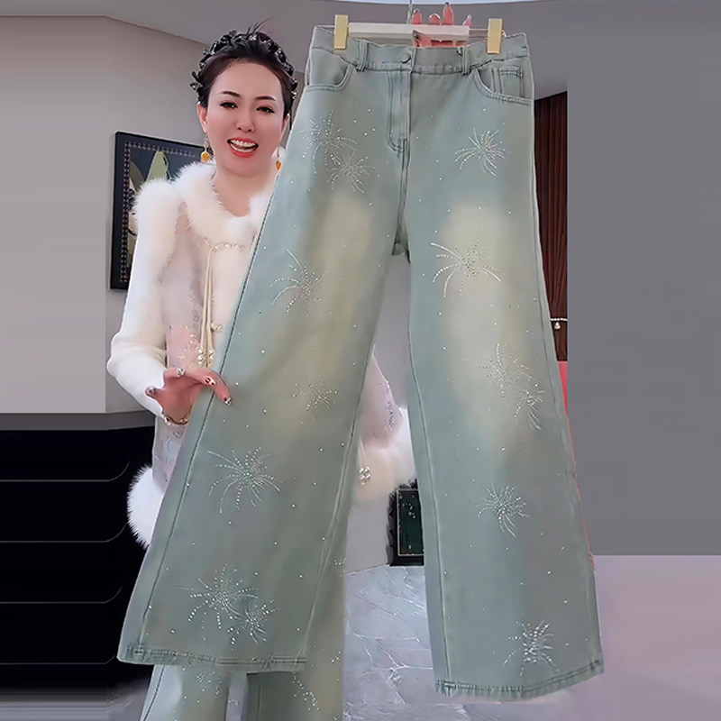 烟花钻加绒牛仔休闲阔腿裤子女胖mm2026春冬新款宽松显瘦大码女装,女装/女士精品,大码裤装,淘宝优惠券,粉丝福利购,淘宝优惠卷