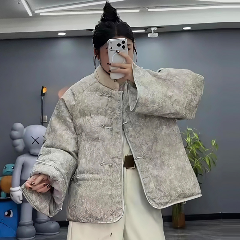 新中式盘扣提花棉服女保暖外套潮