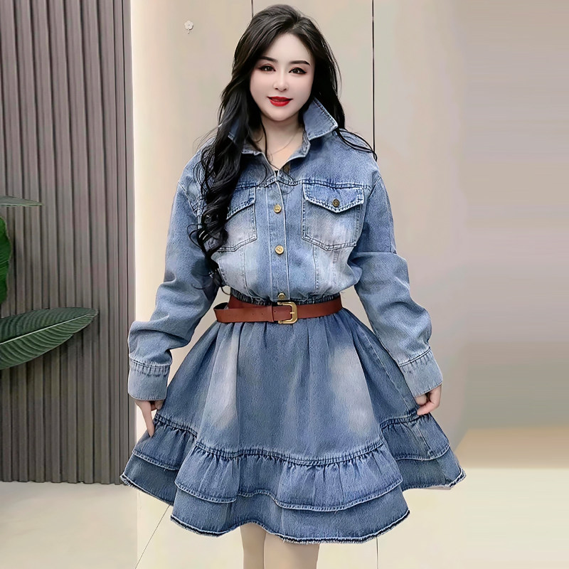 大码牛仔连衣裙收腰遮肚子A字裙胖mm2026显瘦宽松春冬新款女装潮